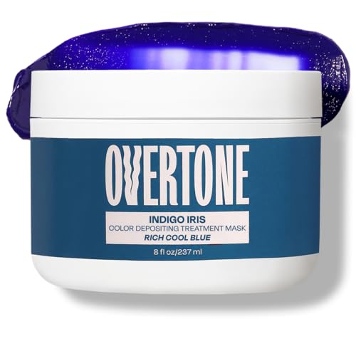 Image of Overtone Semi Permanent Hair Color Conditioner, Indigo Iris, 8 oz, Nourishing, Damage-Free, Color Depositing Mask for All Hair Types with Shea Butter & Coconut Oil, Vegan & Cruelty-Free