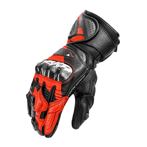 SHIMA RS-3 Guanti Moto Estivi Uomo Pelle Lungo Ventilato Perforato Omologati Guanto per Motocicletta Touchscreen Ventilata Scooter Protettore Rinforzato Abbigliamento Racing (Uomini, Rosso Fluo, M)