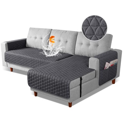 Image of TAOCOCO Sectional Couch Covers 100% Waterproof L Shaped Sofa Covers for Right Hand Facing Chaise Lounge, 2 Pieces Couch Cover L Shape Furniture Protector Slipcover for Pets Kids, Small /Charcoal Gray
