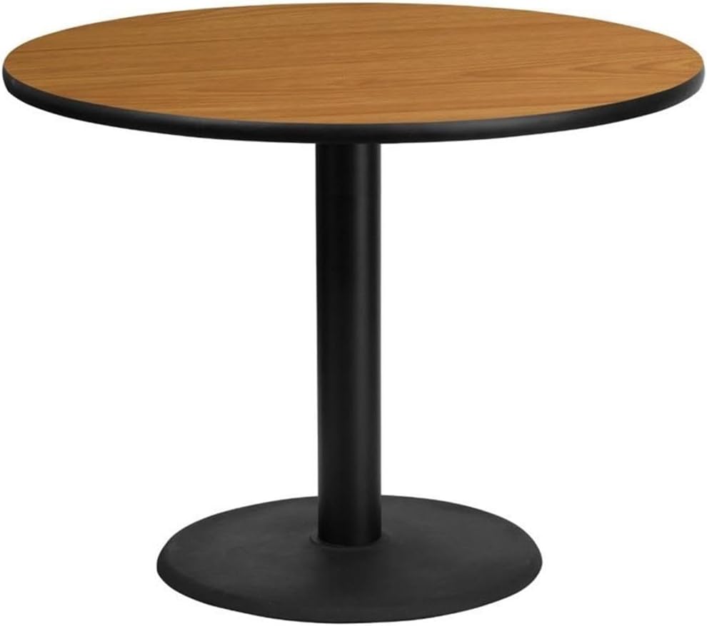 Pemberly Row Square Restaurant Dining Table, 30" Black Natural Laminate Top, Cast Iron Base, 1.125" Thick Melamine Core, Durable Indoor Dining Table for Cafeterias, Break Rooms, or Home Dining Room