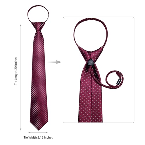 Image of DiBanGu Silk Zipper Ties for Men,Paisley Solid Plaid Pre-tied Tie and Pocket Square Cufflinks Set Formal Adjustable Necktie