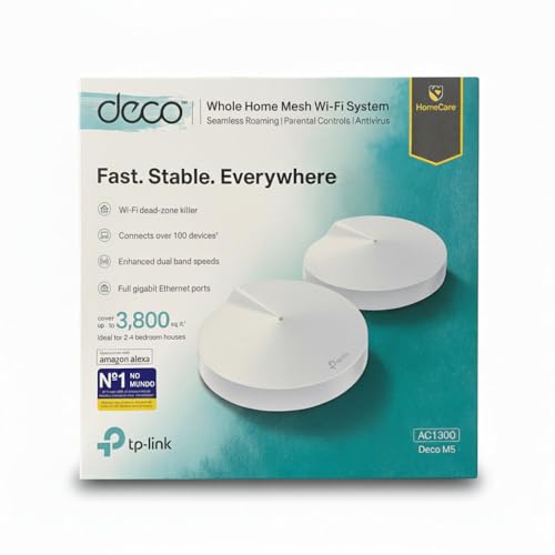 Image of TP-Link Deco M5 Whole Home Mesh Wi-Fi, Up to 3800 sq ft Coverage, Works with Amazon Echo /Alexa and IFTTT, Wi-Fi Booster, Antivirus and Parental Controls Router(2-Pack)