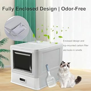 Marchul Enclosed Stainless Steel Cat Litter Box with Lid & Drawer Design, XL Extra Large for Indoor Cats, Metal Covered Cat Litter Box, Baffles for Anti-Leakag, with Litter Scoop & Litter Mat