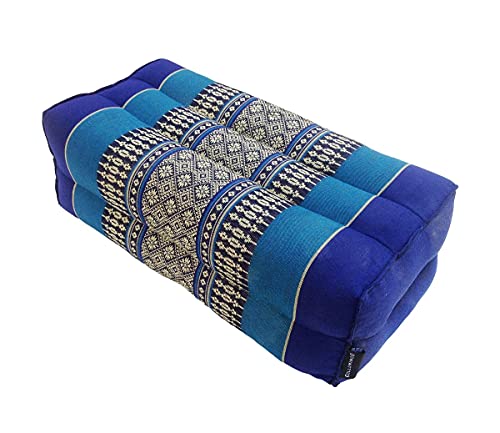 Traditional Thai Kapok Yoga Support Block Cushion Meditation Pillow size 35 x 15cm (Light Blue, Dark Blue)