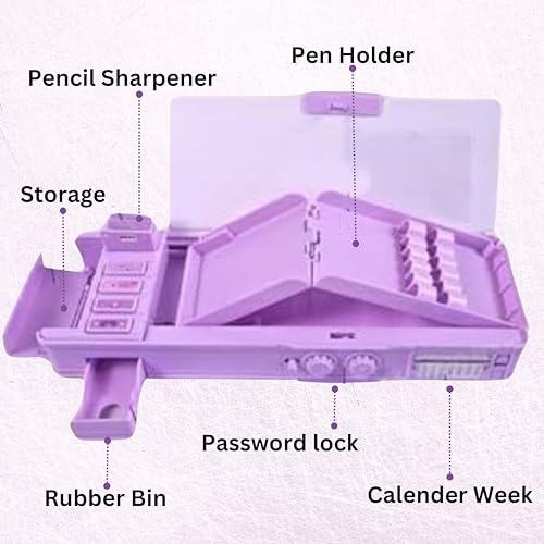 Image of ZAFCO Doll Magnetic Pencil Box for Kids | Password Lock | Geometry for Girls | Compass for School Children | Stationeries Organizer | Birthday Return Gift School Supplies Pack of 1 (Purple)