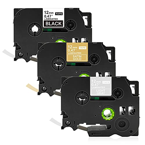 �݊� �u���U�[�H�� TZe-MQ835 �T�e���S�[���h�ɔ��� TZe-MQL35 ������E���C�g�O���[�n������ TZe-335 ���ɔ��� 12mm�� ����8m �s�[�^�b�` P-touch �ėp �e�[�v�J�[�g���b�W 3�Z�b�g �iTZe-MQ835�ETZe