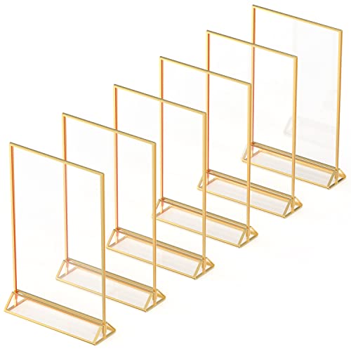 Gold Picture Frames Double Sided - 6 Pack - 8.5X11 Acrylic Gold Table Number Holders, Clear Easel Table Stands For Signs, Gold Frames For Wedding Table Numbers, Menu Holder, Photo Frame #TOP12