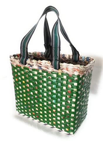 Image of Paperus, Medium, Green, Lunch Bag, Picnic Basket, Handbag, Carry Bag, Tiffin Basket for Office, Rectangular, Eco-Friendly, Handmade, of Paper Ropes, in Inch 11 H, 12 L, 6 Wide Base