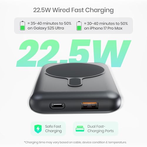 Image of Lapcare Riveraa10000mAh Pocket Power Bank | 22.5W Super Fast Wired Charging | 15W MagSafe Wireless Charging | Dual Output & Type-C Input | Compact & Portable | Made in India - Black