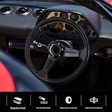 Acclcors Uniwersalna kierownica wyścigowa, kierownica do gier 13.6" 6 śrubowy uchwyt Skóra winylowa z przyciskiem rogu do wyścigów/rajdów/sportów motorowych/samochodowych Sim jazdy (czarny)