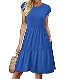 WIHOLL 2026 Fall Dresses for Women Beach Vacation Clothes Travel Casual Summer Dress Sundress Baby Doll Dresses Tiered Women Mini Dress Blue Dress L