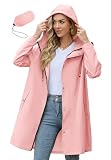 Zando Womens Rain Jacket with Hood Packable Travel Raincoats Pink L