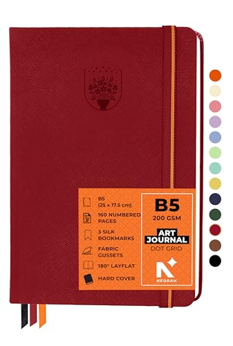 Image of NEORAH - B5 - ART JOURNAL | 200Gsm Dotgrid Notebook |160 Pages(25.0 x 17.5 cm) | Lay Flat |Hard Cover Bullet - Journal |3 Bookmarks |Elastic Closure | Inner BackPocket | Ideal-Bujo,Sketchbook (RED)