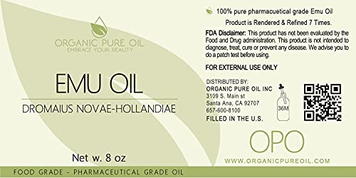 Australian Emu Oil - 7 Times Refined - 100% Pure Creamy Rendered Extra Strength Natural - 8 Oz - Premium Grade A Hair Face Body Joint Muscle Hair Growth Beard Nail Cuticle - Opo - Packaging May Vary #TOP3