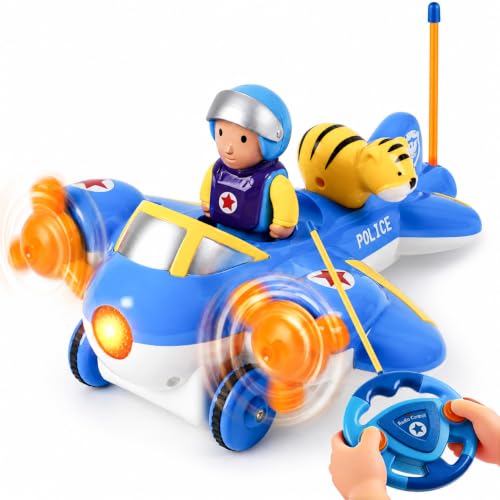 Image of Remote Control Airplane Toy for Toddlers, RC Cartoon Plane with Rotating Propellers, Music, Lights, Easy RC Toy Birthday Gift for Kids Boys 18+ Months, 2 3 4 5 Year Old