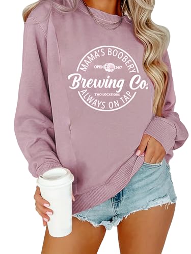 TAIUICY Women Maternity Nursing Sweatshirt Comfort Friendly Zip Breastfeeding Pullover Mama's Boobery Always on Tap Sweater, Pink, S