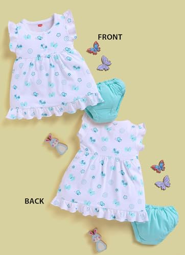 Image of LuvLap Baby Girls Regular Fit 100% Cotton Half Sleeve Girls Knee Length Frock Pack of 3