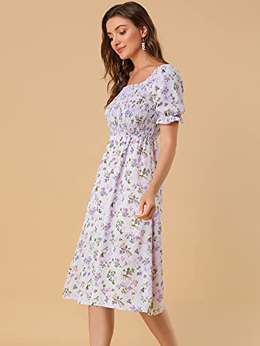 Image of Allegra K Women's Cottagecore Floral Dress Puff Sleeves Smocked Midi Dresses