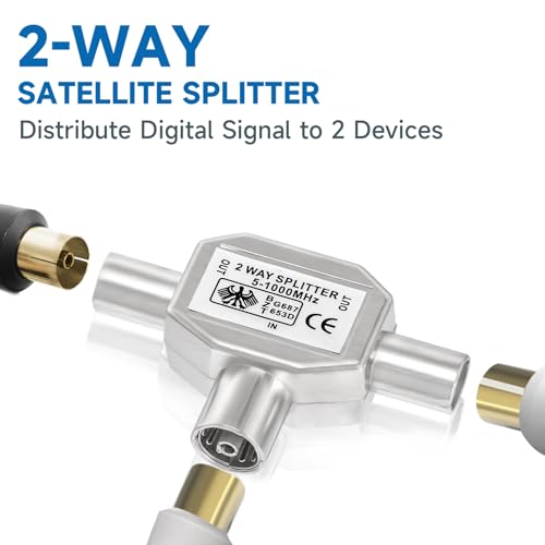 Bingfu Satellite Splitter 2-Way TV Aerial Splitter for Dual Screens - 2 Way 1 Female to 2 Male T-Coupling Coax Adapter Connector - Image 4
