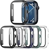 Haojavo 5 Pack Case with Tempered Glass Screen Protector for Apple Watch Series 9 8 7 45mm, PC Hard Ultra-Thin Slim Fit Scratch Resistant Bumper Protective Cover for iWatch S9 S8 S7 45mm Accessories