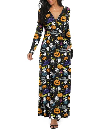 Image of LILBETTER Women Long Sleeve Deep V Neck Loose Plain Long Maxi Casual Dress