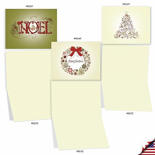 Image of The Best Card Company - 10 Blank Merry Christmas Note Cards (4 x 5.12 Inch) - Boxed Holiday Notecards with Envelopes - Avocado Green Christmas M6646XSB