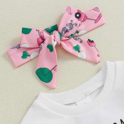 Toddler Baby Girl Golf Outfits I'm Going Golfing Letter Sweatshirt/Romper Flare Pants Headband 3Pcs Golf Baby Set4