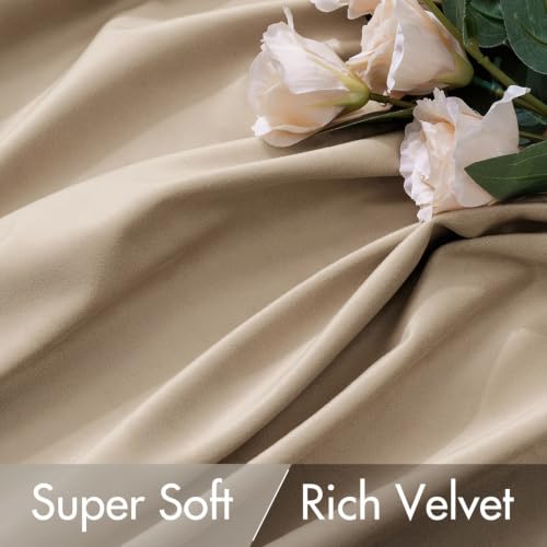 Image of MIULEE Velvet Curtains 52x90 inches 2 Panels Cream Beige Blackout Curtains | Luxury, Bedroom Living Room, Thermal Insulated, Super Soft Window Drapes, Rod Pocket & Back Tab