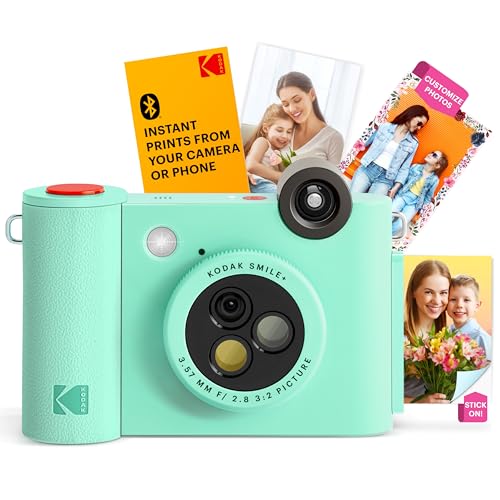 Kodak Smile+ Cámara Digital instantánea 2 en 1 y Impresora Bluetooth   10MP, Lente giratoria con Efectos, Fotos Adhesivas Zink 2x3”, Imprime Desde App en Dispositivos Inteligentes   Verde
