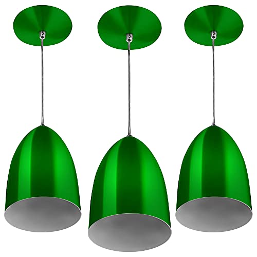 Kit 3 Lustre Pendente Luminária Sadan Alumínio Verde Metálic