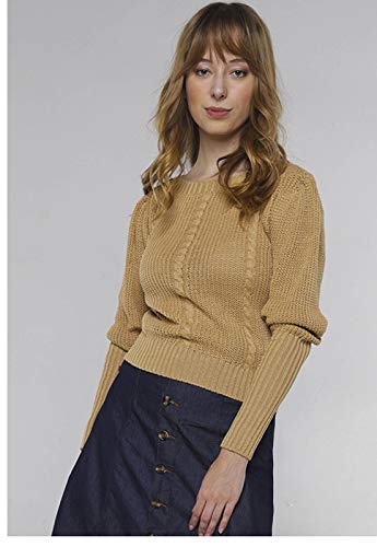 Suéter de Tricot Mangas Bufantes Gola Canoa Sob Caramelo (G)