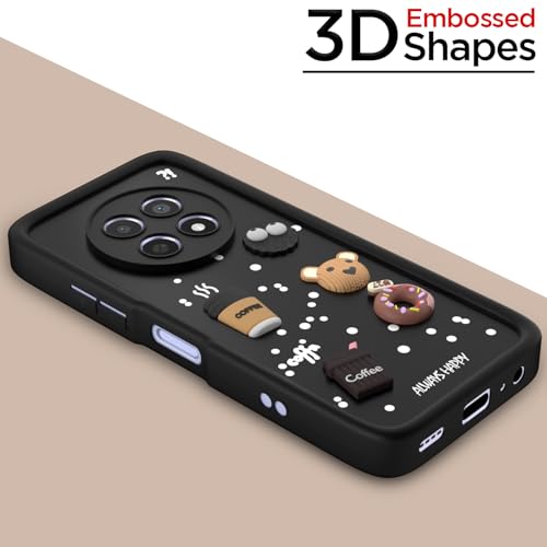 Image of Pikkme Back Cover for Realme Narzo 70x 5G / N65 / Realme 13 /12 / 12X 5G / C65 | Cute Fun Cartoon 3D Bear Silicone Full Body Protection Bumper Cover (Black)