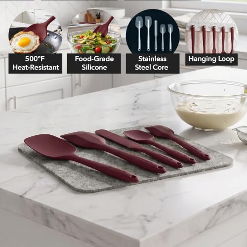 Image of OVENTE Silicone Spatula Set of 5, Heat Resistant, Red SP12305R | Food Grade Rubber Spatula, BPA-Free and Dishwasher Safe, Nonstick Kitchen Utensils for Baking, Cooking and Mixing