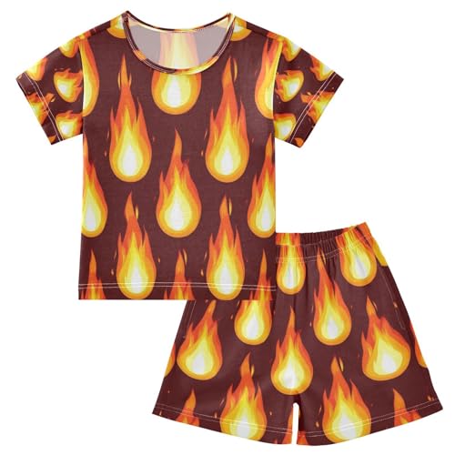 Pajama Sets Short Sleeve Flame Pattern Print Design Soft Cotton Summer Sleepwear 2 Piece PJS Size 5-14T