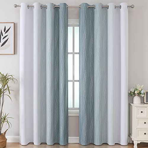 Estelar Textiler Stone Blue and Greyish White Blackout Curtains 84 Inches Long,Full Room Darkening Grommet Curtains for Bedroom,Thermal Insulated Ombre Blackout Drapes for Living Room,52Wx84L,2 Panels