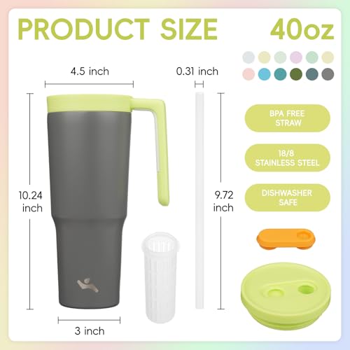 Image of Konokyo 12 Pack 40 Oz Tumblers with Handle and Straw, Bulk Vacuum Insulated Stainless Steel Travel Mugs with Lids for Office, Events and Group Orders Grey