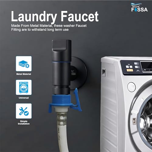 Image of Fossa Stainless Steel Laundry Washing Machine Faucet | Outdoor Water Spigot with Handle | Multi-Use Hose Connector Tap, Dishwasher Faucet & Angle Cock - Black (Matte Finish)