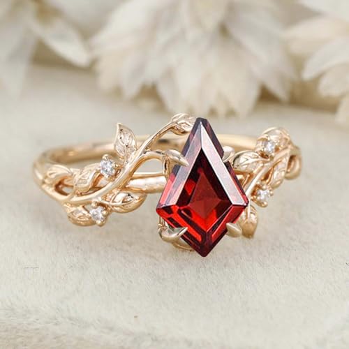10K/14K/18K Gold 1 Carat Kite Cut Gemstone Vintage Engagement Ring for Women,Nature Inspired Birthstone Leaf Vine Wedding Promise Anniversary Rings for Her Wife Bridal Size 4~122