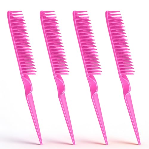 4 PCS Pink 3 Row Comb for Natural Hair The Unbraider to Take Braids Out Three Row Comb for Women Men Detangling and Sectioning