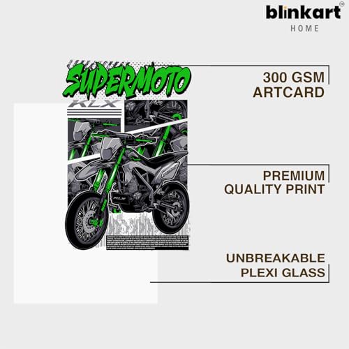 Image of BLINKART Kawasaki KLX CarFramed Posters Gift Items Boys Room Wall Decoration Bedroom Office Studio Synthetic Wood Frame & Acrylic Glass Ready to Hang - 18x12 Inch, (A4 Size) - CAR-141