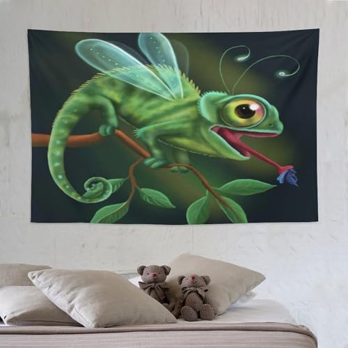 Tapisserie murale caméléon vert imprimée en 3D relief visuel saisissant PAZZK