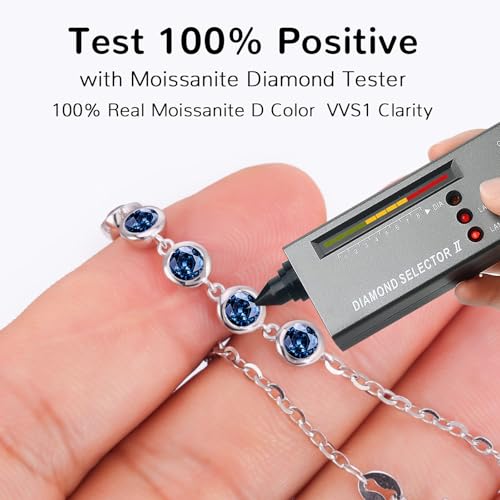 Moissanite Bracelets for Women Royal Blue VVS1 Clarity Moissanite Station Bracelets S925 Sterling Silver Plated 18K White Gold Link Bracelets Valentine's Day Jewelry Gift for Women Her2
