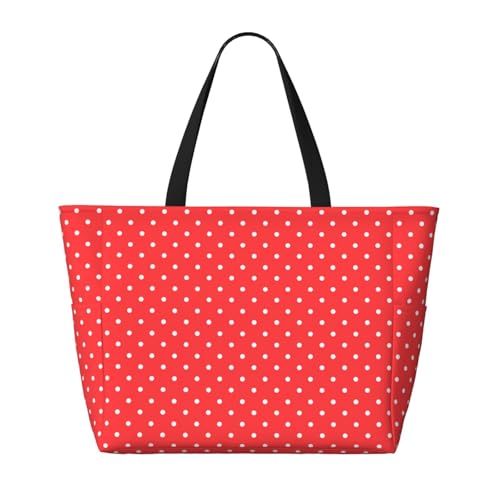 Red And White Polka Dots Print Beach Tote Large Capacity Beach Travel Bag Waterproof Sandproof And Lightweight2