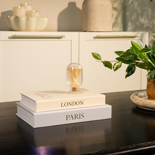 Image of Decorative Books with Storage (Gray /Beige) - Set of 2 Faux Linen Book Boxes with Gold Stamped Covers - Enhance Your Coffee Table, Bookshelf Decor - Hidden Storage for Photos, Keepsakes, and Jewelry