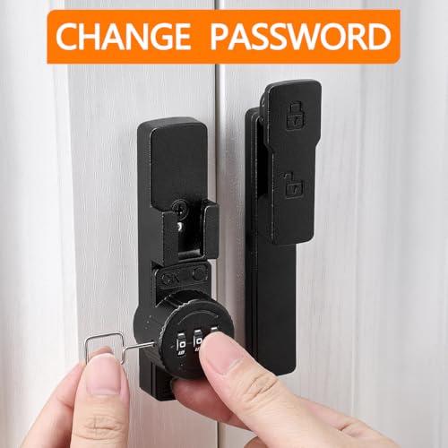Image of INIRET Matte Black 180 Degree Barn Door Lock,Mechanical Password Lock,3 Digit Password Keyless,Flip Latch with Combination,Protect Privacy,for Barn Door,Cabinets,Windows,Garden,Bathroom