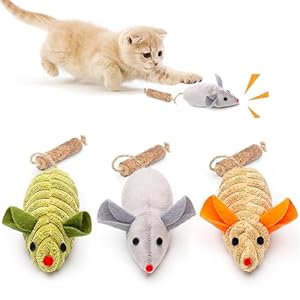 Potaroma Cat Toys 3Pcs Squeak Mice, Interactive Catnip Silvervine Animals Toys for Indoor Kittens, Dental Matatabi Cat Nip Chirping Toy, Cat Chew Exercise Toy for All Breeds and Species