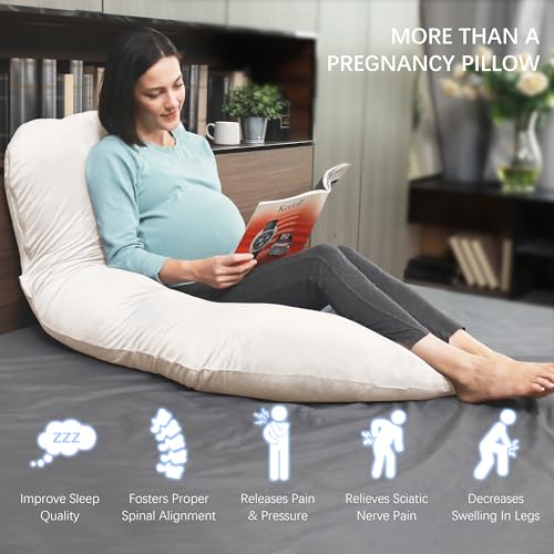 Image of MOON PARK Pregnancy Pillows for Sleeping - U Shaped Full Body Maternity Pillow with Removable Cover - Support for Back, Legs, Belly, Hips - 57 Inch Pregnancy Pillow for Women - Ivory