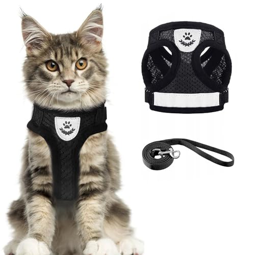 Pettorina per Gatti con Guinzaglio, Pettorina per gatti con guinzaglio, Regolabile Pettorina per Cuccioli in Maglia Traspirante, con Rivestimento Riflettente/Regolabile Ultra/Leggero Morbidoper Passeg