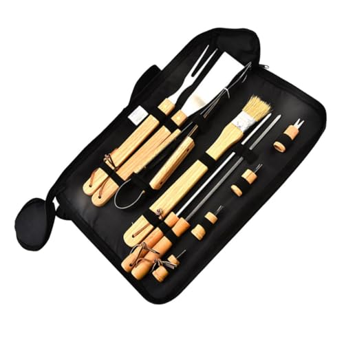 Kit de 10 piezas para parrilla con utensilios de acero inoxidable y asas de madera miniatura 1
