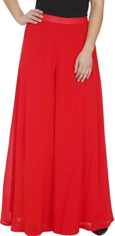 r&d Women's|Girl's Georgette Stretchable Palazzo Pant (Red, Free Size)-picture-16